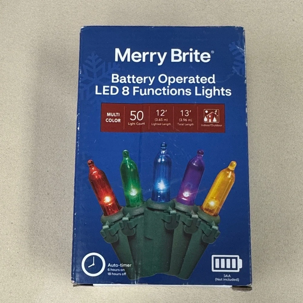 Merry Brite Multi-Color Battery Operated LED String Lights 8 functions 50 count